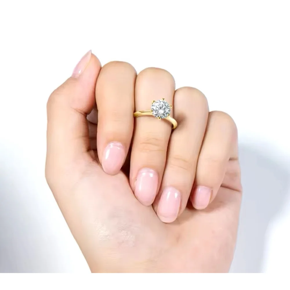 NEW 2 Ct Solitaire Simulated Diamond 14k Gold Plated S925‎ Engagement Ring